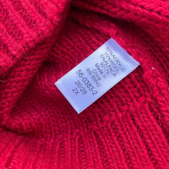 Ellos Women Sweater Wool Blend Red Cable Tunic Pull over Sweater Size 2X 26-28 - Picture 7 of 9